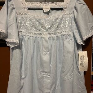 Adonna Sky Blue Lace Trim Nightgown